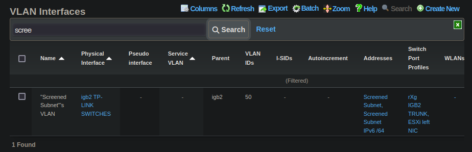 VLAN ID 50 is configured for Screened Subnets in rXg UI